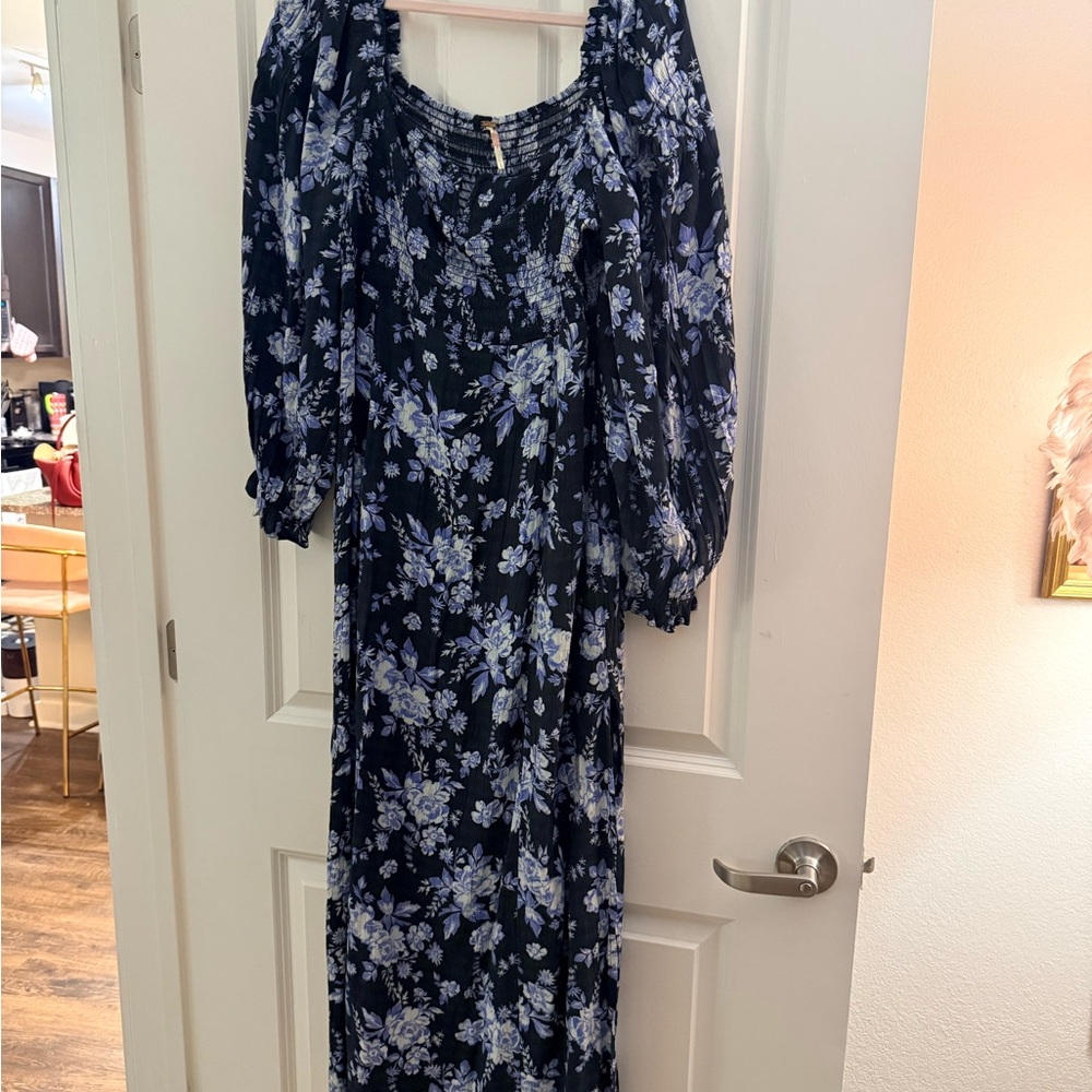 Free People Black and Blue Floral Maxi Dress